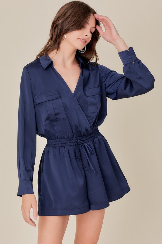 POCKET FRONT OVERLAP SAFARI ROMPER - LOLA LUXE