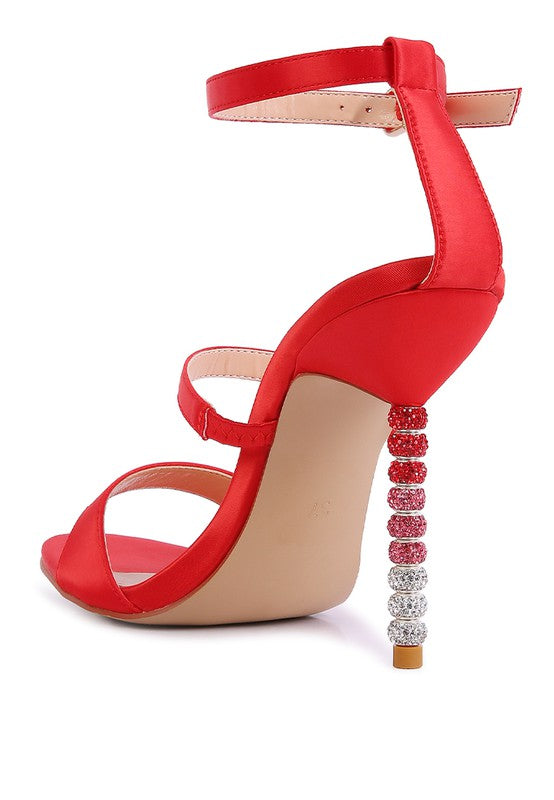 LAWSUIT RHINESTONE BALL HEEL SATIN SANDALS - lolaluxeshop