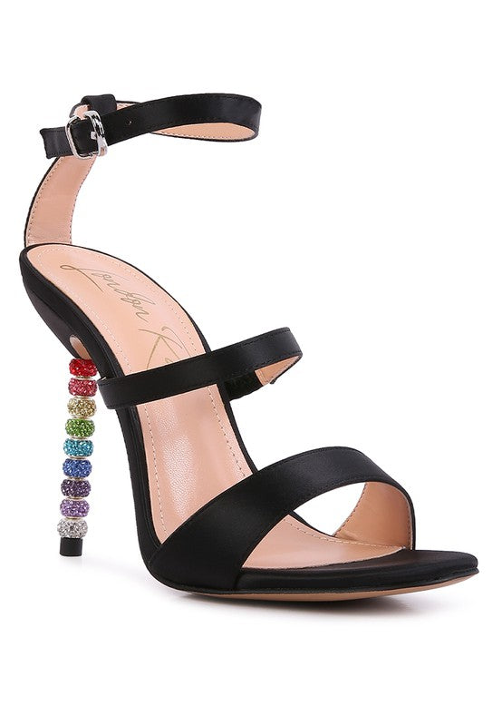 LAWSUIT RHINESTONE BALL HEEL SATIN SANDALS - lolaluxeshop