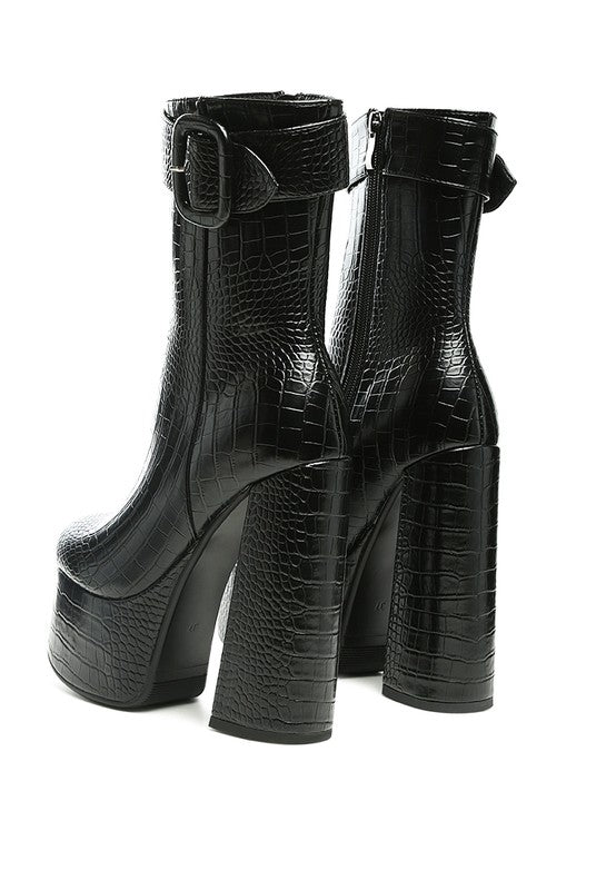 Bumpy Croc High Block Heeled Chunky Ankle Boots - lolaluxeshop