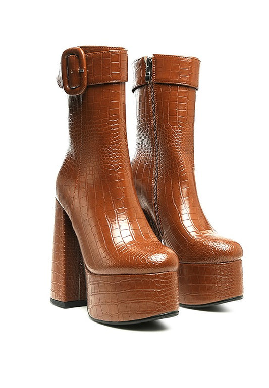 Bumpy Croc High Block Heeled Chunky Ankle Boots - lolaluxeshop