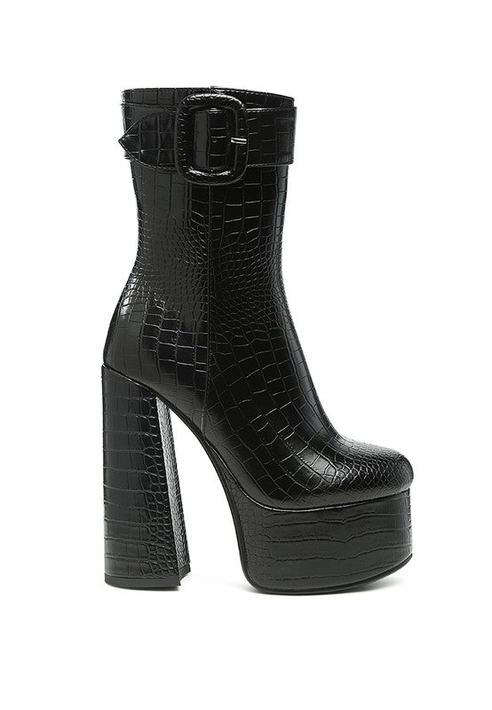 Bumpy Croc High Block Heeled Chunky Ankle Boots - lolaluxeshop