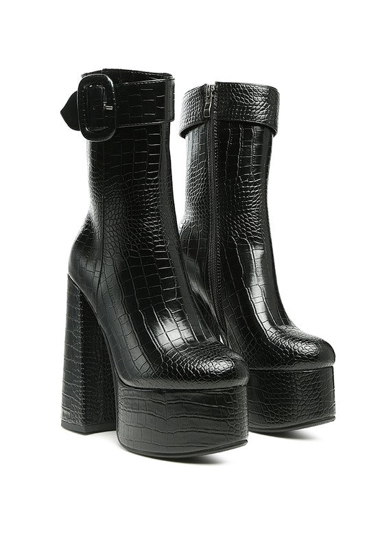 Bumpy Croc High Block Heeled Chunky Ankle Boots - lolaluxeshop