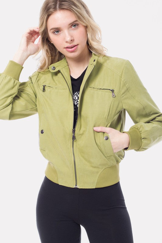 Casual Faux Suede Moto Bomber Jacket - lolaluxeshop