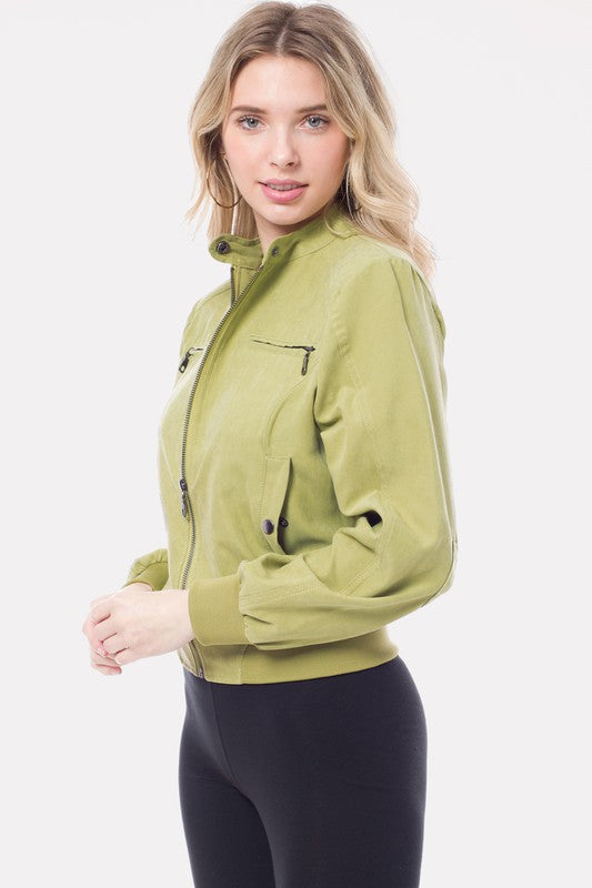 Casual Faux Suede Moto Bomber Jacket - lolaluxeshop