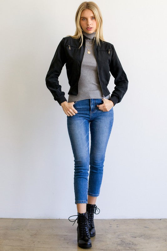 Casual Faux Suede Moto Bomber Jacket - lolaluxeshop