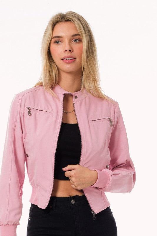 Casual Faux Suede Moto Bomber Jacket - lolaluxeshop