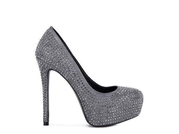 CLARISSE Diamante Faux Suede high Heeled Pumps - lolaluxeshop