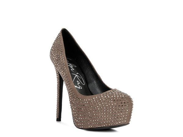 CLARISSE Diamante Faux Suede high Heeled Pumps - lolaluxeshop