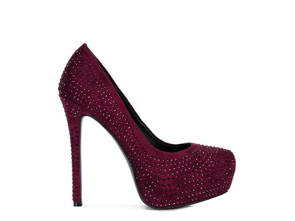 CLARISSE Diamante Faux Suede high Heeled Pumps - lolaluxeshop