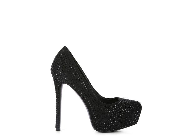 CLARISSE Diamante Faux Suede high Heeled Pumps - lolaluxeshop