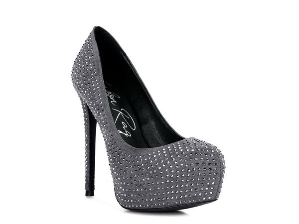 CLARISSE Diamante Faux Suede high Heeled Pumps - lolaluxeshop