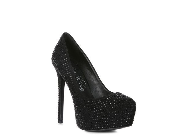 CLARISSE Diamante Faux Suede high Heeled Pumps - lolaluxeshop