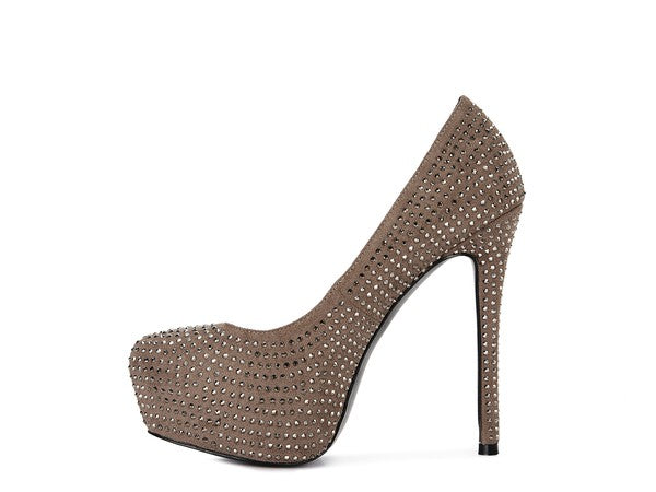 CLARISSE Diamante Faux Suede high Heeled Pumps - lolaluxeshop