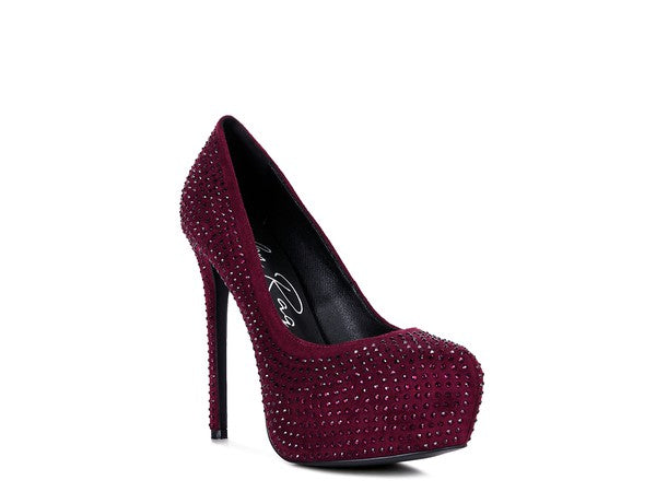 CLARISSE Diamante Faux Suede high Heeled Pumps - lolaluxeshop