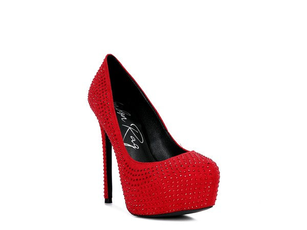 CLARISSE Diamante Faux Suede high Heeled Pumps - lolaluxeshop