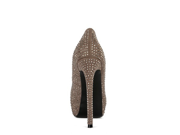 CLARISSE Diamante Faux Suede high Heeled Pumps - lolaluxeshop