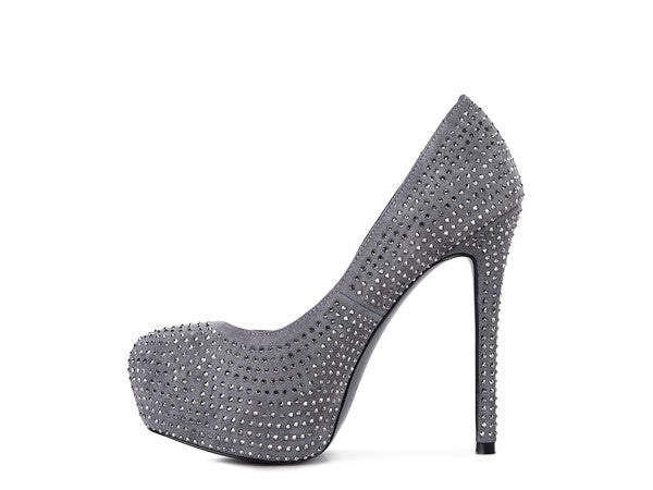 CLARISSE Diamante Faux Suede high Heeled Pumps - lolaluxeshop