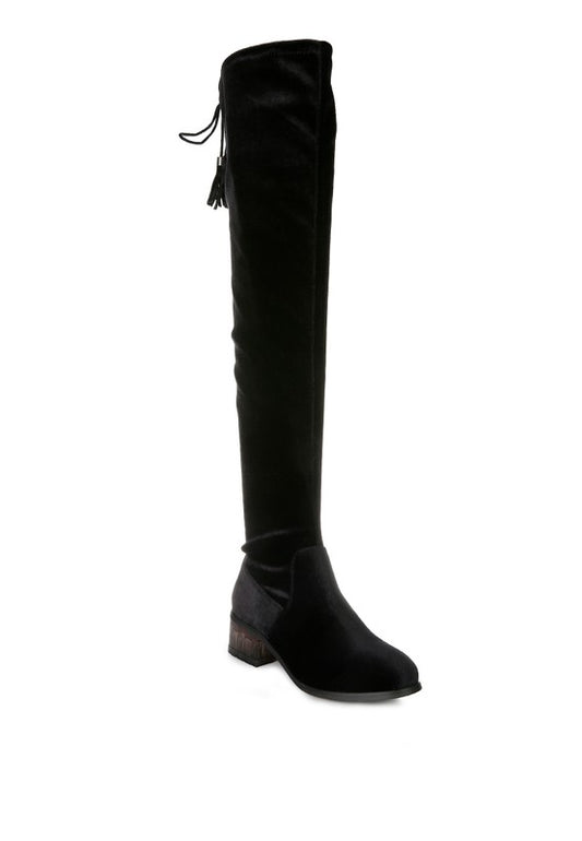 RUMPLE Velvet Over The Knee Clear Heel Boots - lolaluxeshop