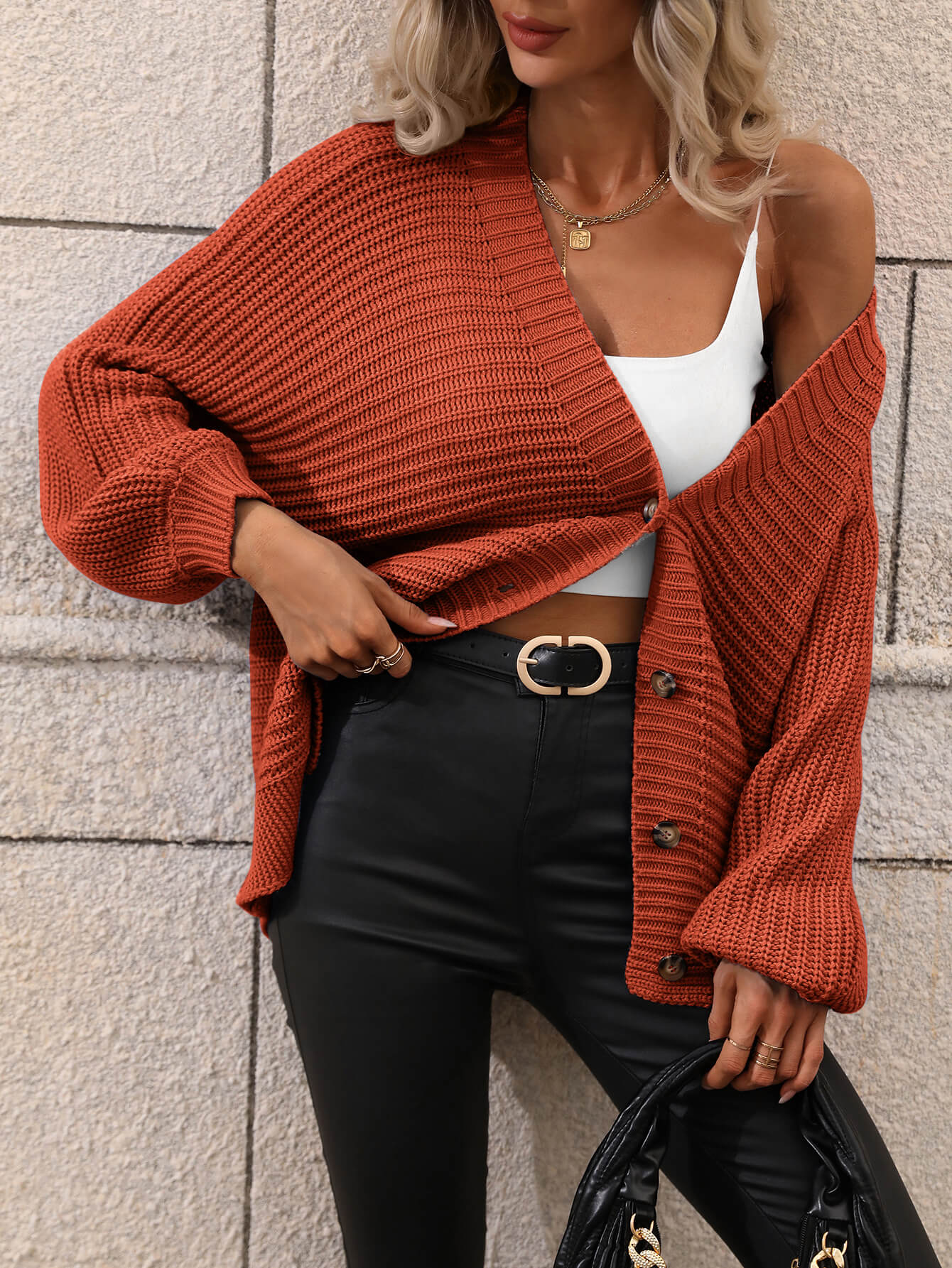 Button Down Horizontal-Ribbing Longline Cardigan - LOLA LUXE