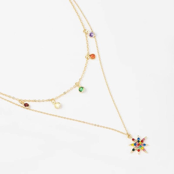 Star Necklace Layered with Rainbow Cubic - LOLA LUXE