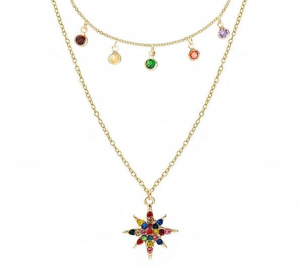 Star Necklace Layered with Rainbow Cubic - LOLA LUXE