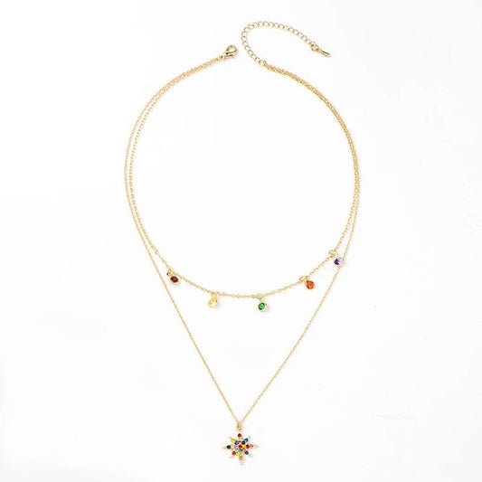 Star Necklace Layered with Rainbow Cubic - LOLA LUXE