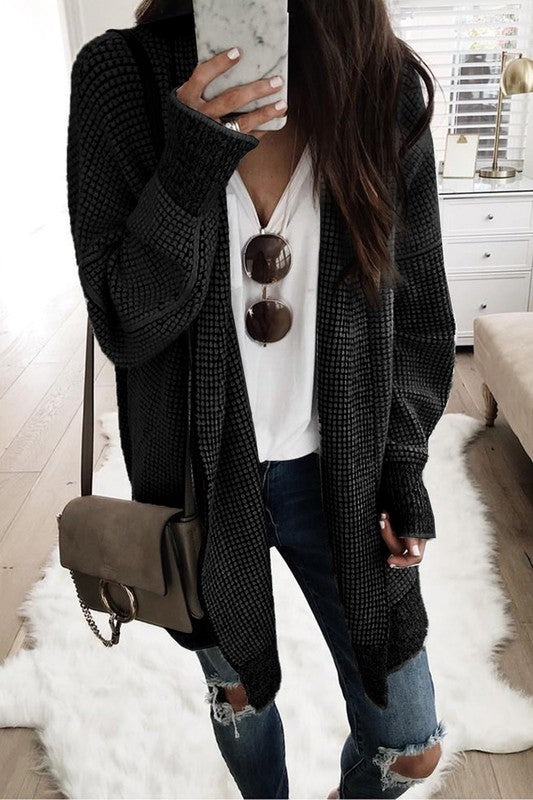 Plaid Long Sleeve Open Front Knit Sweater - lolaluxeshop