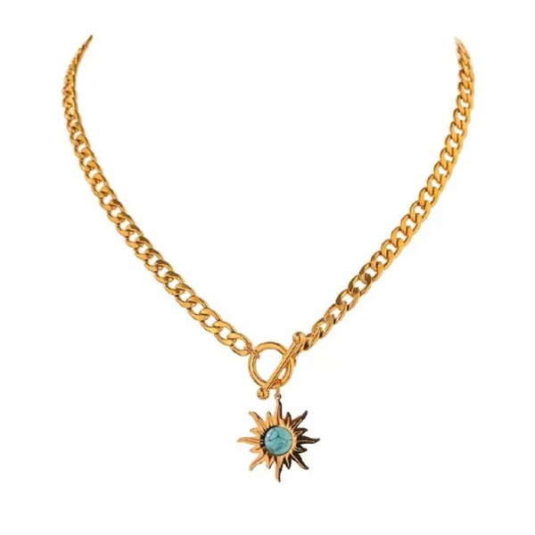 Sun Pendant Necklace with Turquoise Stone - LOLA LUXE