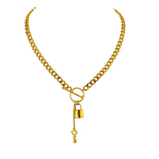 Lock and Key Necklace with Cuban Link Chain - LOLA LUXE