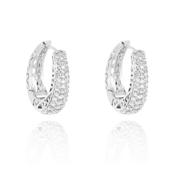 White Gold Crystal Hoop Earrings - LOLA LUXE