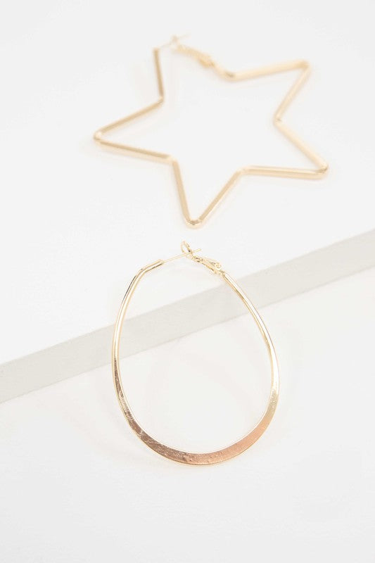 2D Shapes Asymmetrical Hoop Earrings - LOLA LUXE