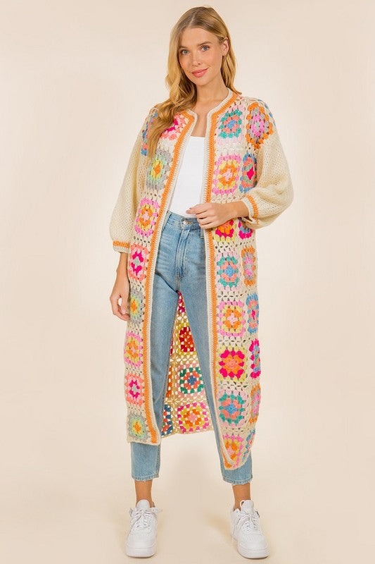 HANDMADE CROCHET ROUND NECK LONG CARDIGAN - lolaluxeshop