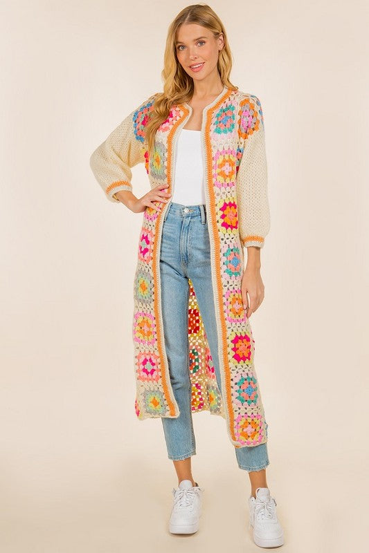 HANDMADE CROCHET ROUND NECK LONG CARDIGAN - lolaluxeshop