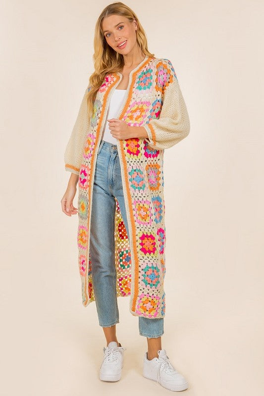 HANDMADE CROCHET ROUND NECK LONG CARDIGAN - lolaluxeshop