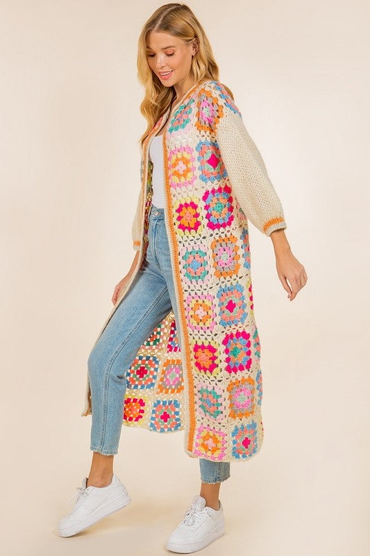 HANDMADE CROCHET ROUND NECK LONG CARDIGAN - lolaluxeshop