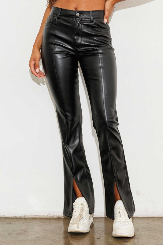 VEGAN LEATHER FRONT SLIT BOOTCUT - LOLA LUXE