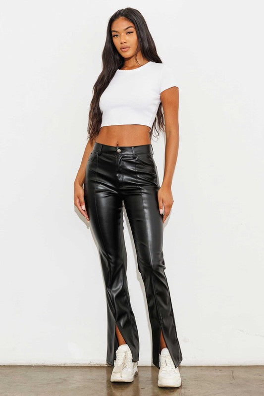 VEGAN LEATHER FRONT SLIT BOOTCUT - LOLA LUXE