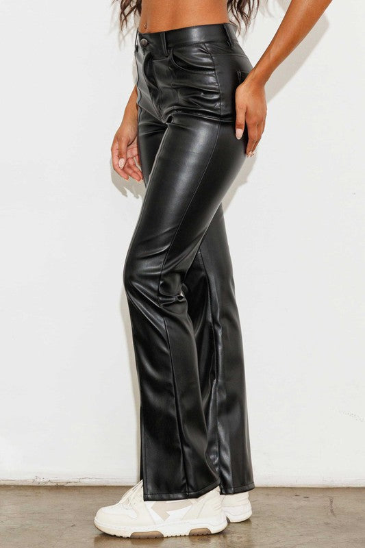 VEGAN LEATHER FRONT SLIT BOOTCUT - LOLA LUXE