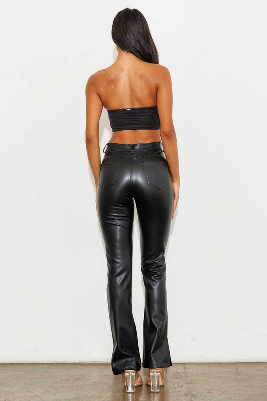 VEGAN LEATHER SIDE SLIT BOOTCUT - LOLA LUXE