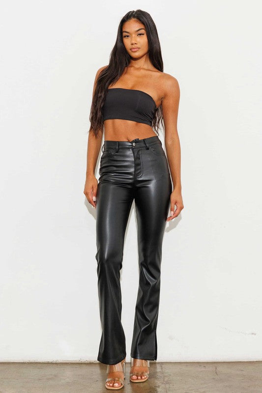 VEGAN LEATHER SIDE SLIT BOOTCUT - LOLA LUXE