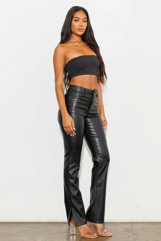 VEGAN LEATHER SIDE SLIT BOOTCUT - LOLA LUXE