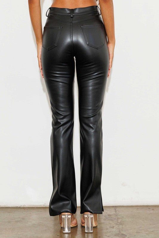 VEGAN LEATHER SIDE SLIT BOOTCUT - LOLA LUXE