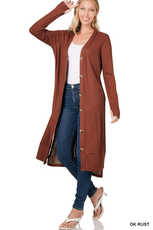 RIBBED LONG CARDIGAN - LOLA LUXE