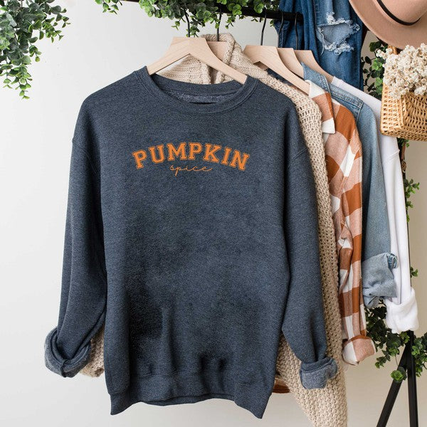 Curved Pumpkin Spice Graphic Sweatshirt - LOLA LUXE