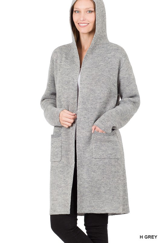 HOODED OPEN FRONT CARDIGAN - LOLA LUXE