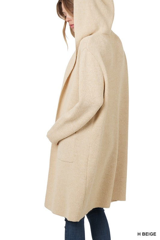 HOODED OPEN FRONT CARDIGAN - LOLA LUXE