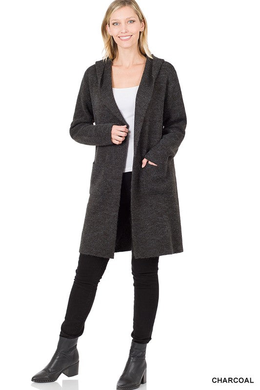 HOODED OPEN FRONT CARDIGAN - LOLA LUXE