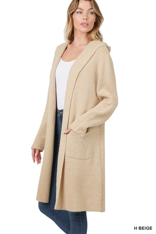 HOODED OPEN FRONT CARDIGAN - LOLA LUXE