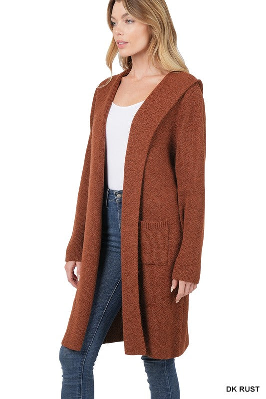 HOODED OPEN FRONT CARDIGAN - LOLA LUXE